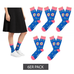 6 Paar Moustard Digipet Baumwoll-Socken Tamagotchi Design Retro-Gameplay gemusterte lange Strümpfe 22S-DIGI Dunkelblau/Rosa/Gelb