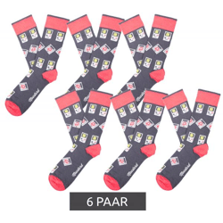 6 Paar Moustard Baumwoll-Socken mit Retro-Game Design Gameboy lange Strümpfe 22S-GAME Grau/Rosa/Weiß