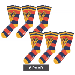 6 Paar Moustard Baumwoll-Socken mit Abbildung des Pharaos Tutanchamun gestreifte lange Strümpfe 20S-TUTAN Blau/Rot/Gold