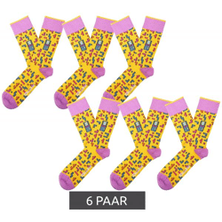 6 Paar Moustard Tetris Baumwoll-Socken mit Allover-Print im Retro-Gameplay Design gemusterte lange Strümpfe 22S-TETRIS Gelb/Blau/Rosa/Lila