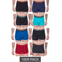 10er Pack REPLAY Herren Retro Boxershorts Baumwoll-Unterwäsche Blau, Schwarz, Dunkelblau oder Rot