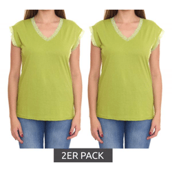 2er Sparpack BOYSEN`S Damen Top mit Spitzendetails Kurzarm-Shirt 34323651 Grün