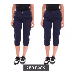 2er Sparpack DELMAO Damen Sommer-Hose stylische Baumwoll-Hose Knielang 61966429 Blau
