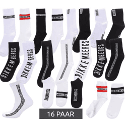 16 Paar BIKKEMBERGS Damen Baumwoll-Socken mit kleinem Markenschriftzug im Sparpack Strümpfe Sneaker-Socken Weiß/Schwarz/Rot