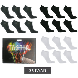 36 Paar TASTIQ Sneaker-Socken schlichte Baumwoll-Socken in Geschenkbox Sport-Socken Strümpfe Schwarz, Grau oder Weiß