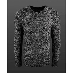 Moderner Herren Rundhals-Pullover im kontrastfarbigem Design Sweater 6171 Schwarz