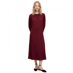 Draped Women's Midi Dress, Long-Sleeved Transition Dress, Business Dress 957708 Red