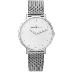 Pierre Cardin Damen schlichte Armband-Uhr analoge Quarz-Uhr mit Edelstahl-Armband 3ATM 39mm CBV.1006 Silber