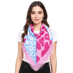 ZWILLINGSHERZ Smile and Shine Dreiecks-Tuch mit Blumenmuster und Fransen Mode-Tuch 3014D-3010-84 Pink/Blau/Weiß