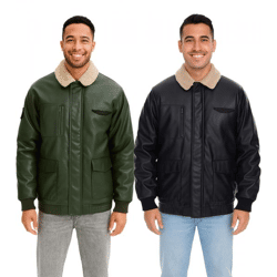 Herren Piloten-Jacke aus Lederimitat stylische Outdoor-Jacke mit Teddykragen Olivgrün oder Schwarz