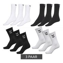 3 Paar hummel Damen & Kinder Basic Sport-Socken Baumwoll-Strümpfe Alltags-Socken mit Marken-Schriftzug 205603 oder Kontrastwinkel 022030 i