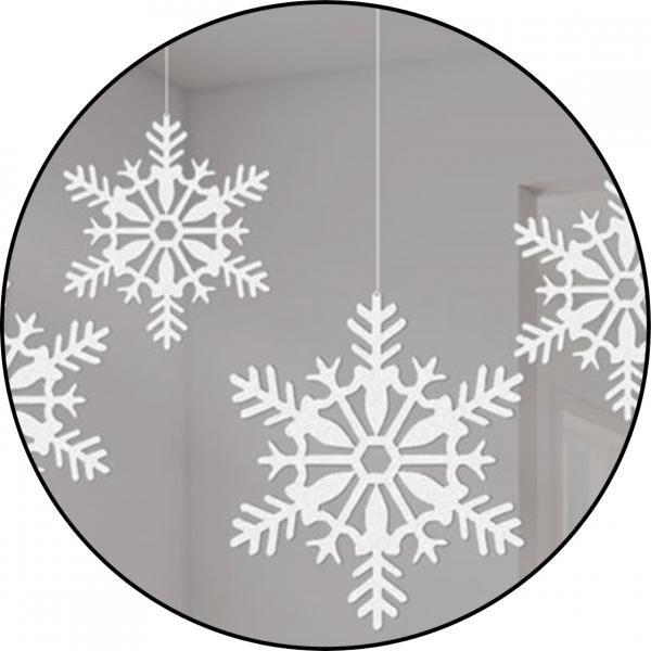 Pendant snowflake white with glitter 10 cm 4 pcs.