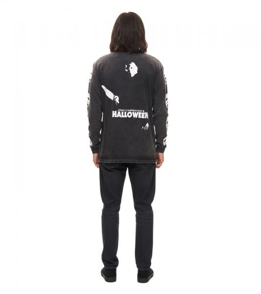 RE:COVERED X Studio Canal Halloween Herren Langarm-Shirt mit Vintage-Print Baumwoll-Longsleeve Pullover RCSTC116 verwaschenes Schwarz