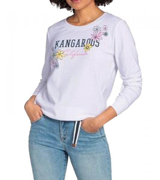 KangaROOS Damen Baumwoll-Sweatshirt mit Blumen-Print Langarm-Shirt Rundhals-Pullover 93201346 Wei&szlig;