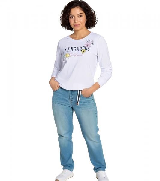 KangaROOS Damen Baumwoll-Sweatshirt mit Blumen-Print Langarm-Shirt Rundhals-Pullover 93201346 Wei&szlig;