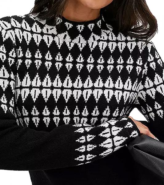 Damen Strick-Kleid mit Fairisle-Print Langarm-Kleid Herbst-Kleid 923627 Schwarz/Wei&szlig;
