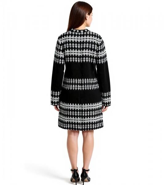 Damen Strick-Kleid mit Fairisle-Print Langarm-Kleid Herbst-Kleid 923627 Schwarz/Wei&szlig;