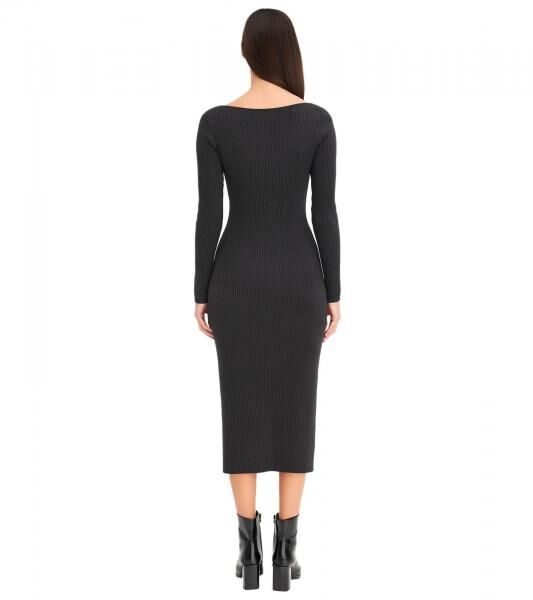 Damen Midi-Kleid mit Rippenstrick Langarm-Kleid schmales Strick-Kleid 933773 Grau