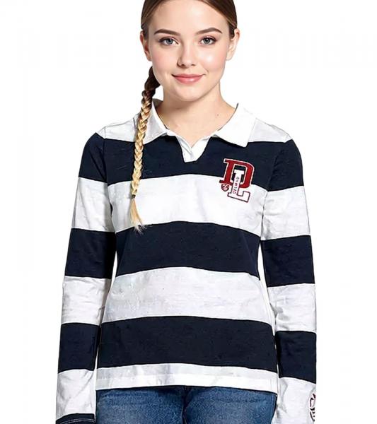 DELMAO Kinder Langarm-Shirt M&auml;dchen Longsleeve mit Polo-Kragen 54289803 Blau/Wei&szlig;
