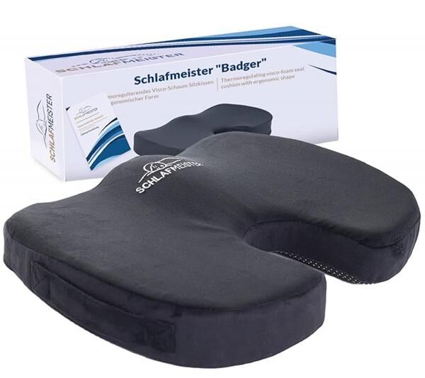 orthop&auml;disches SCHLAFMEISTER Badger Sitz-Kissen OEKO-TEX zertifiziert Stei&szlig;bein-Kissen 44x37x7cm Schwarz