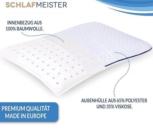 thermoregulierendes SCHLAFMEISTER Dormouse Kleinkinder Kopf-Kissen Visco-Schaum-Kissen OEKO-TEX zertifiziert 45x30x8cm Wei&szlig;