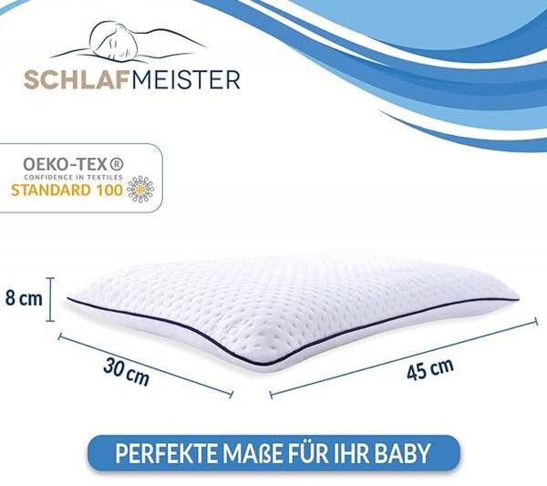 thermoregulierendes SCHLAFMEISTER Dormouse Kleinkinder Kopf-Kissen Visco-Schaum-Kissen OEKO-TEX zertifiziert 45x30x8cm Wei&szlig;