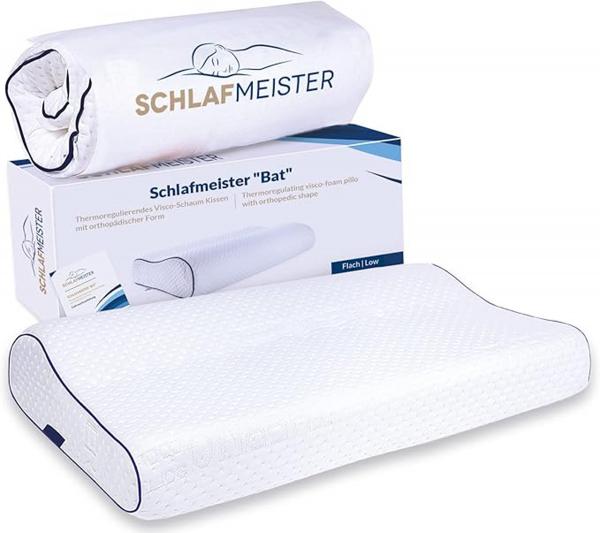 thermoregulierendes SCHLAFMEISTER Bat Kopf-Kissen Nackenst&uuml;tz-Kissen OEKO-TEX zertifiziert Allergiker-Kissen 60x30x8cm Wei&szlig;