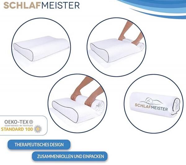 thermoregulierendes SCHLAFMEISTER Bat Kopf-Kissen Nackenst&uuml;tz-Kissen OEKO-TEX zertifiziert Allergiker-Kissen 60x30x8cm Wei&szlig;