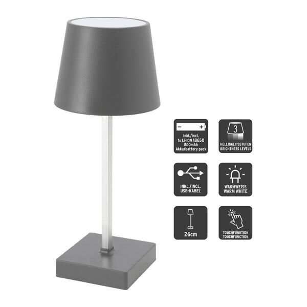 LED Tischleuchte, USB, anthrazit, S, ca. 26cmH
