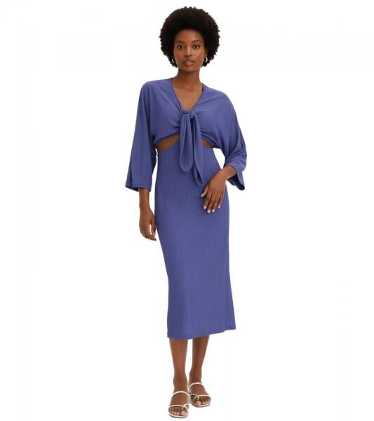 stylisches Damen Midi-Kleid mit Cut-Outs Herbst-Kleid 3/4 Arm 938352 Blau