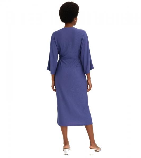 stylisches Damen Midi-Kleid mit Cut-Outs Herbst-Kleid 3/4 Arm 938352 Blau