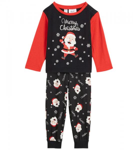 weiches Kinder 2-teiliger Pyjama-Set für Jungen und Mädchen Rundhals-Pullover mit Weihnachtsmann Motiv Baumwoll-Jogger mit Schneeflocken 