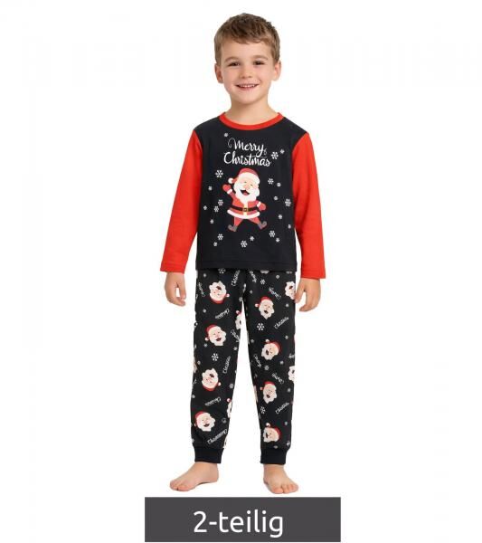 weiches Kinder 2-teiliger Pyjama-Set für Jungen und Mädchen Rundhals-Pullover mit Weihnachtsmann Motiv Baumwoll-Jogger mit Schneeflocken 