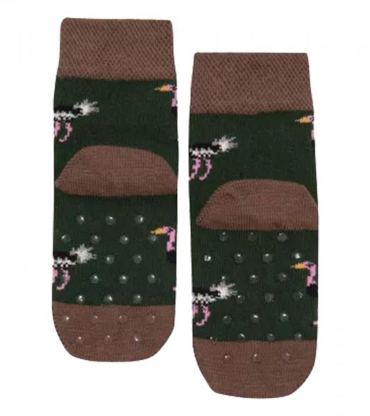 1 Paar Moustard Kinder Baumwoll-Socken mit Strau&szlig;en Allover-Print gemusterte Stopper-Socken Baby-Socken 20S-OSTR-1224 Hellbraun/Gr&uuml;n/Rosa