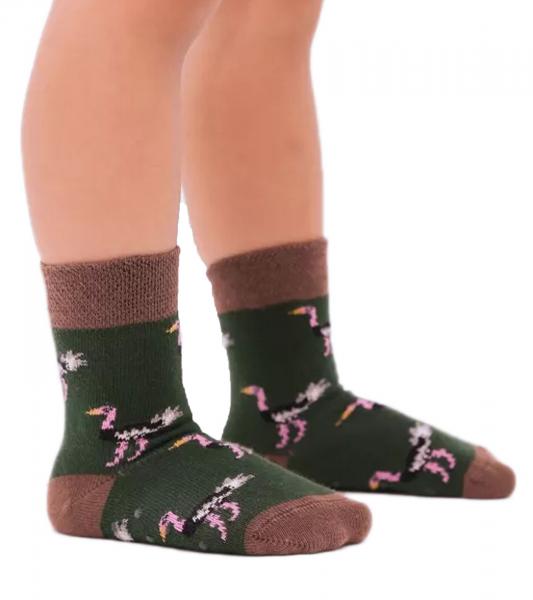 1 Paar Moustard Kinder Baumwoll-Socken mit Strau&szlig;en Allover-Print gemusterte Stopper-Socken Baby-Socken 20S-OSTR-1224 Hellbraun/Gr&uuml;n/Rosa