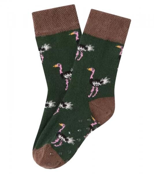 1 Paar Moustard Kinder Baumwoll-Socken mit Strau&szlig;en Allover-Print gemusterte Stopper-Socken Baby-Socken 20S-OSTR-012 Braun/Gr&uuml;n/Rosa