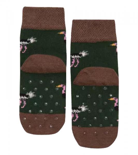 1 Paar Moustard Kinder Baumwoll-Socken mit Strau&szlig;en Allover-Print gemusterte Stopper-Socken Baby-Socken 20S-OSTR-012 Braun/Gr&uuml;n/Rosa