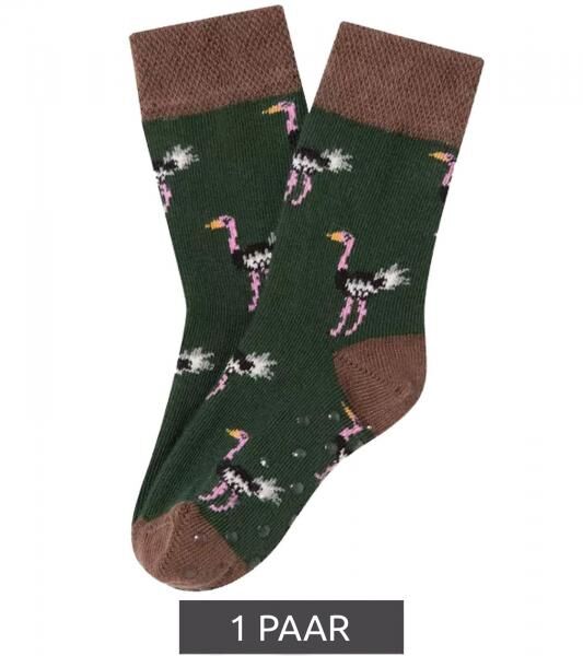 1 Paar Moustard Kinder Baumwoll-Socken mit Strau&szlig;en Allover-Print gemusterte Stopper-Socken Baby-Socken 20S-OSTR-012 Braun/Gr&uuml;n/Rosa