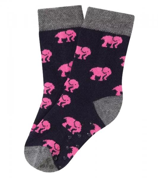 1 Paar Moustard Kinder-Socken aus Baumwolle Stopper-Socken mit Elefanten-Print Kleinkinder-Socken 20S-ELEP Schwarz/Rosa/Grau