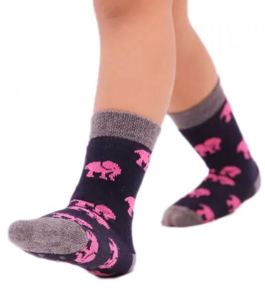 1 Paar Moustard Kinder-Socken aus Baumwolle Stopper-Socken mit Elefanten-Print Kleinkinder-Socken 20S-ELEP Schwarz/Rosa/Grau