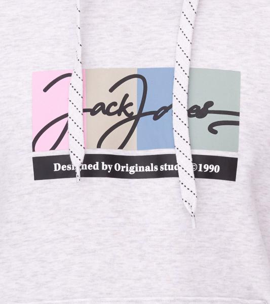 JACK & JONES Herren Kapuzen-Pullover mit Baumwollanteil Langarm-Shirt mit farblichen Akzenten 12262421 Wei&szlig;