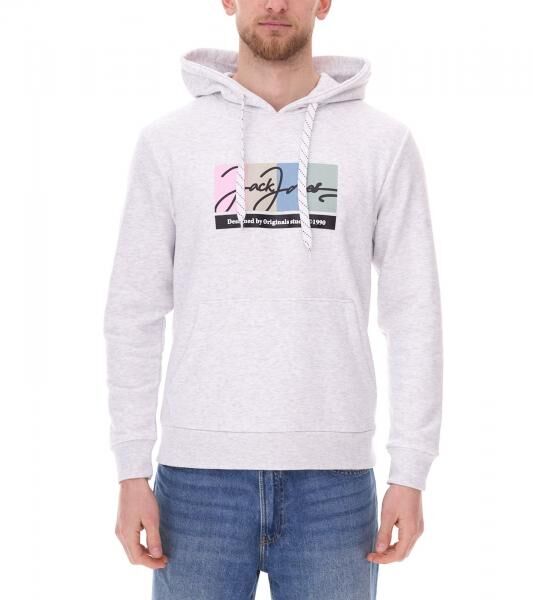 JACK & JONES Herren Kapuzen-Pullover mit Baumwollanteil Langarm-Shirt mit farblichen Akzenten 12262421 Wei&szlig;