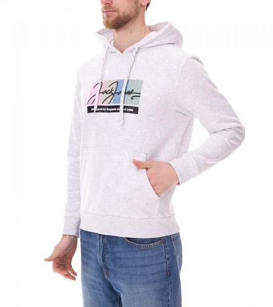 JACK & JONES Herren Kapuzen-Pullover mit Baumwollanteil Langarm-Shirt mit farblichen Akzenten 12262421 Wei&szlig;