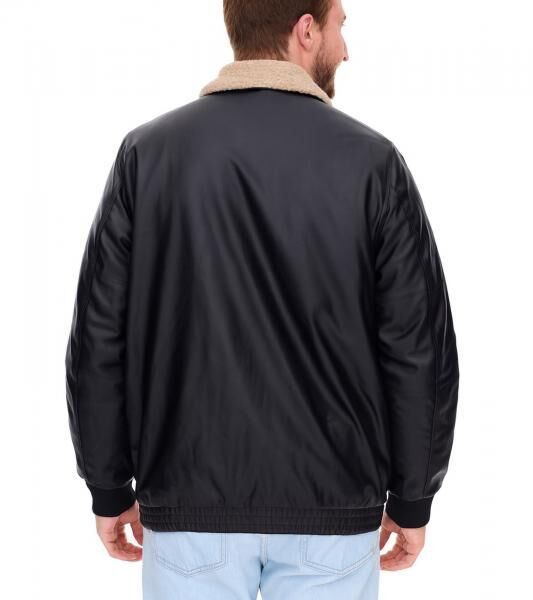 Herren Piloten-Jacke aus Lederimitat stylische Outdoor-Jacke mit Teddykragen 950871 Schwarz