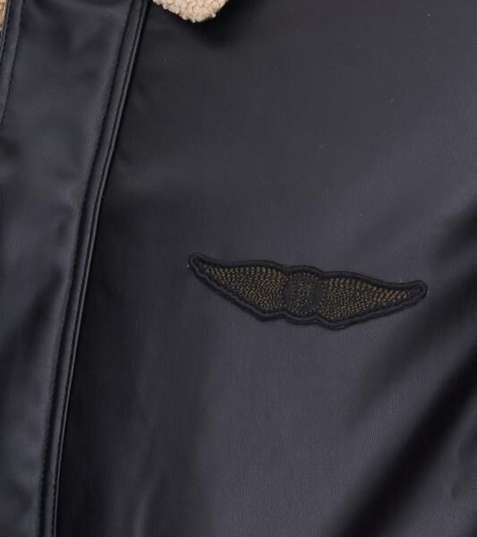 Herren Piloten-Jacke aus Lederimitat stylische Outdoor-Jacke mit Teddykragen 950871 Schwarz