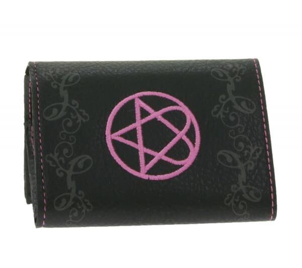 HIM Leder-Geldb&ouml;rse mit pinkem Heartagram-Motiv Metalldruckkn&ouml;pfen und Kette Rockiger Gothic-Style LW825951HIM0 Schwarz/Pink
