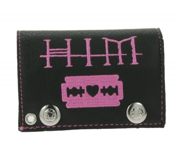HIM Leder-Geldb&ouml;rse mit pinkem Heartagram-Motiv Metalldruckkn&ouml;pfen und Kette Rockiger Gothic-Style LW825951HIM0 Schwarz/Pink