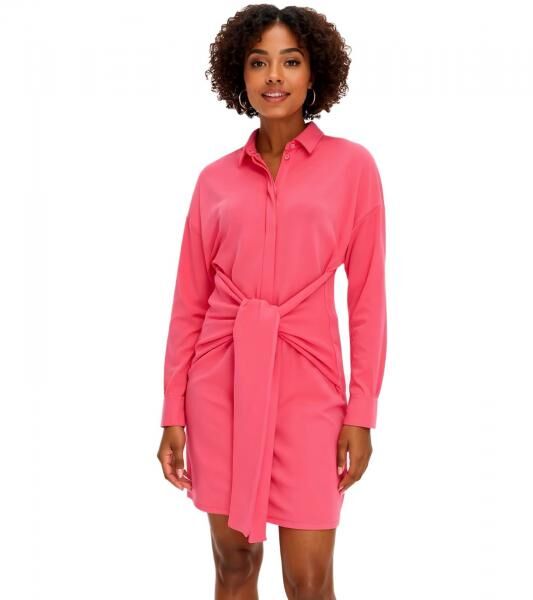 stylisches Damen Mini-Kleid Sommer-Kleid mit Hemdkragen und Fledermaus&auml;rmeln 934479 Pink