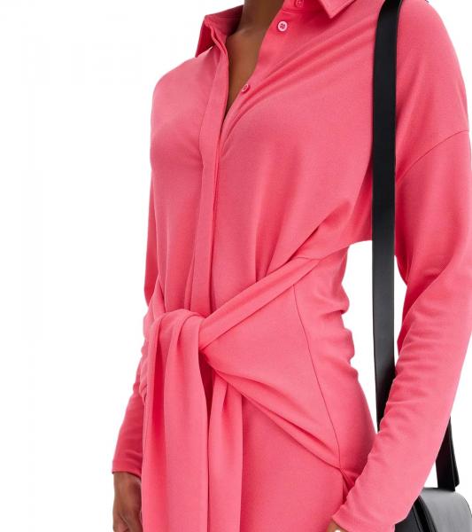 stylisches Damen Mini-Kleid Sommer-Kleid mit Hemdkragen und Fledermaus&auml;rmeln 934479 Pink