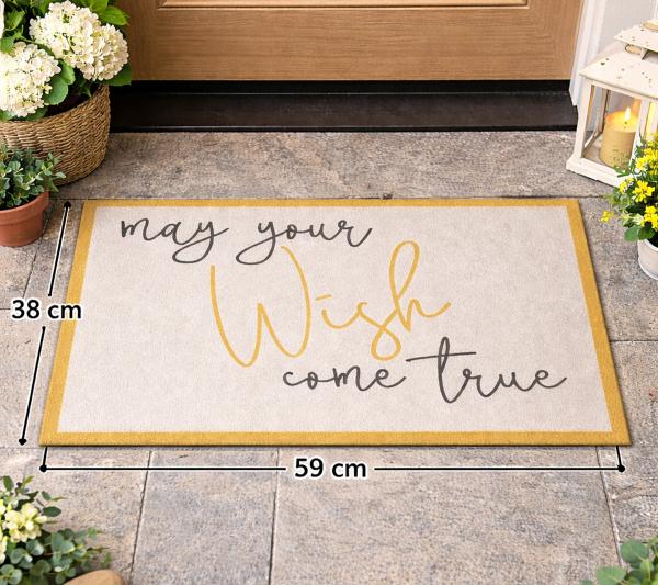 Dekorative Schmutzmatte &bdquo;May Your Wish Come True&ldquo; &ndash; rutschfeste Fu&szlig;matte Schmutzfangmatte 38&times;59 cm silbergrau
